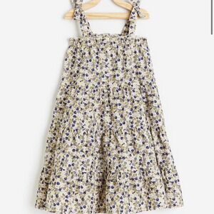 HM Kids Girls 6 Berry Bee Floral Tiered Cotton Sundress Tie Strap Purple Cream